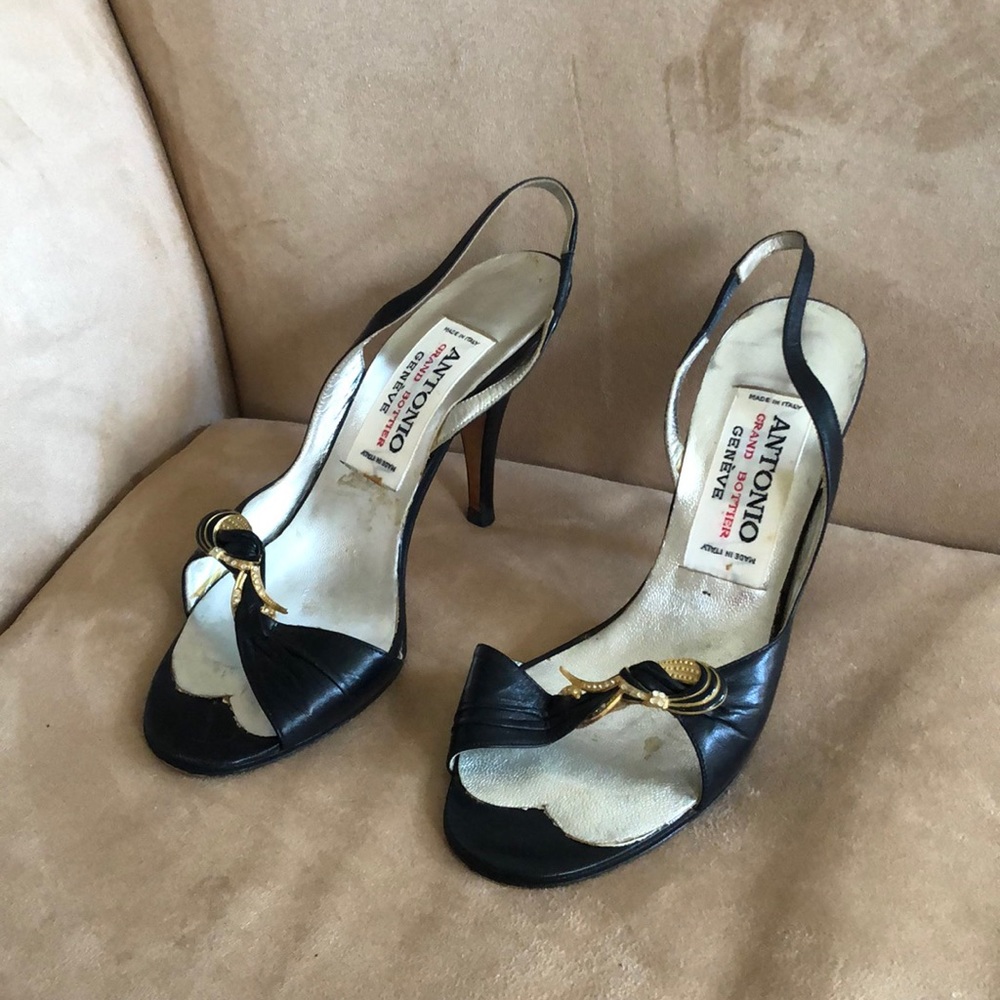 Vintage Antonio Grand Bottier Geneve Slingback black sandal heels